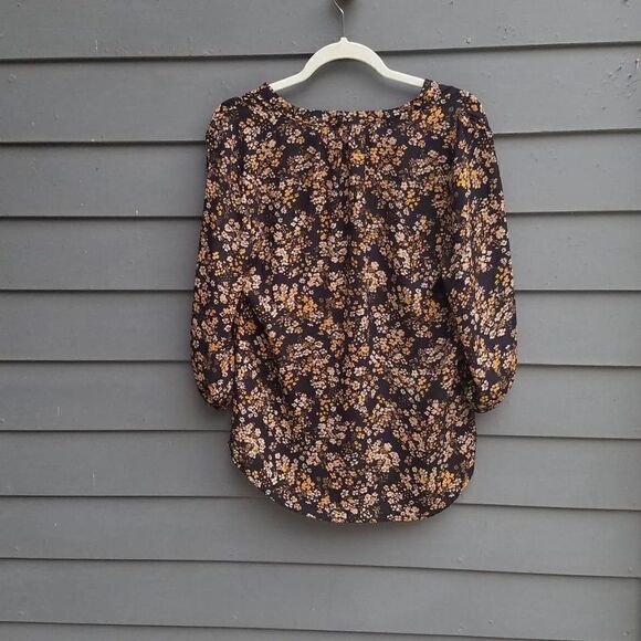 Maurices Brown Black Floral Button Down Peasant Top Medium - Picture 7 of 12
